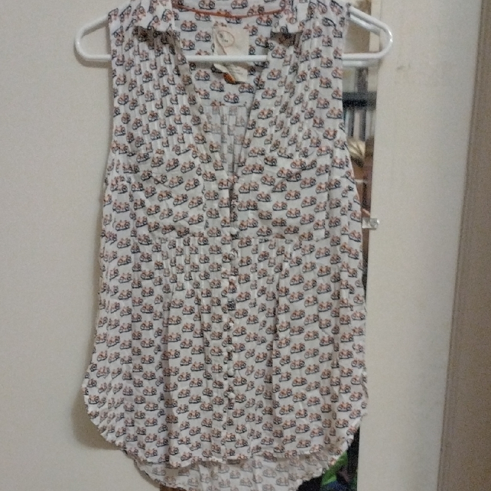 Anthropologie Sleeveless Top With Bicycle Print